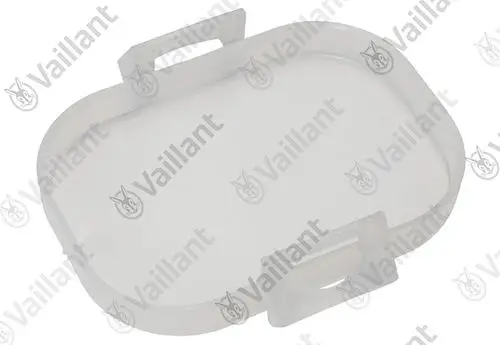 Transparenter Deckel von Vaillant, oval mit seitlichen Halterungen, geeignet als Abdeckung für verschiedene Anwendungszwecke.